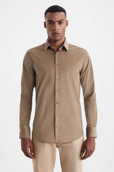 Hemington İpek Pamuk Karışımlı Camel Gömlek