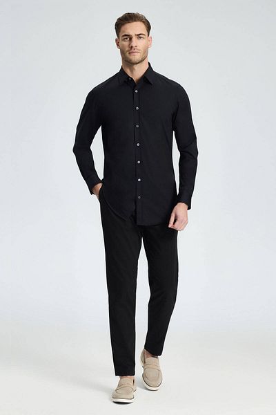 Hemington Slim Fit Hidden Button Black Sports Shirt