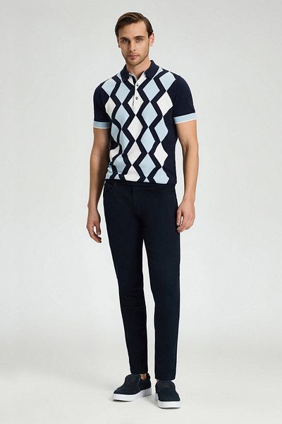 Hemington Navy Blue White Diamond Pattern Knitwear Polo