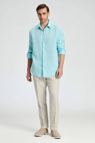 Hemington Turquoise Pure Linen Sports Shirt