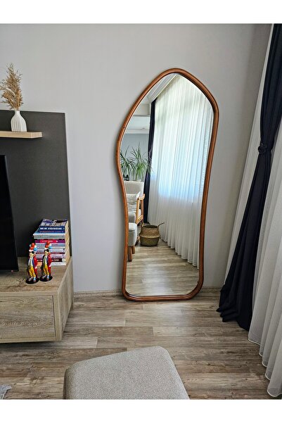 UĞURLU HOME 180x75 Asimetrik Boy Aynası – Doğal Ahşap Çerçeveli El Yapımı Cev...