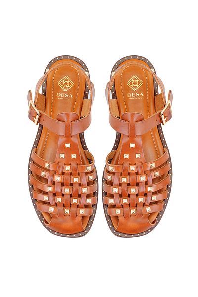 Desa Firida Tan Women's Adjustable Buckle Leather Sandals