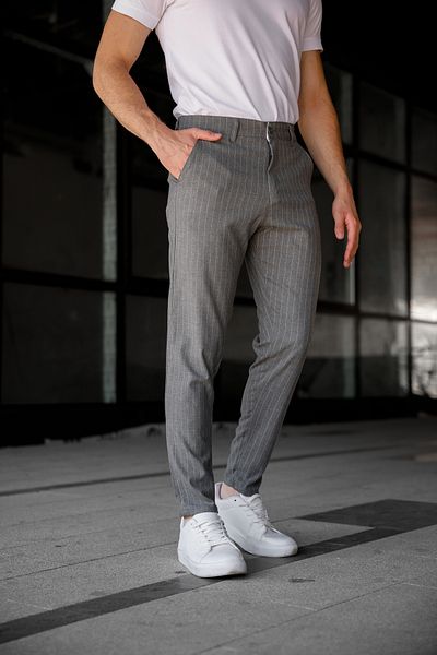 Ser Joven Men's Smoked Slim Fit Striped Fabric Trousers