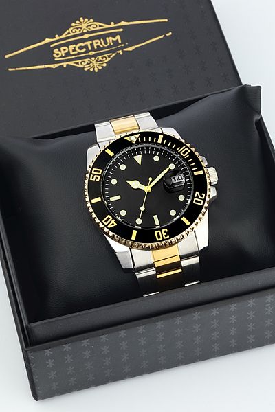 SPECTRUM PREMİUM Spectrum Premium Steel Cord Movable Bezel Calendar Men's Wristwatch in Special Box