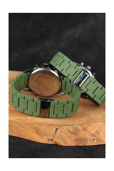 Spectrum Lover Watches Men's Women's Double Combination Metal Case Green Color With Silicone Band
