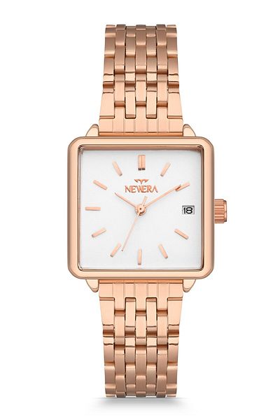Newera Watch ساعة يد نسائية مربعة بتقويم بسوار معدني رقم Nww00001