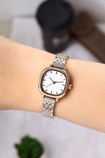 Newera Watch Metal Band Minimal Square Silver-copper Women's Wristwatch Nwks041117