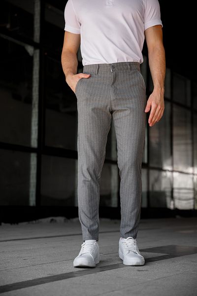 Ser Joven Men's Smoked Slim Fit Striped Fabric Trousers