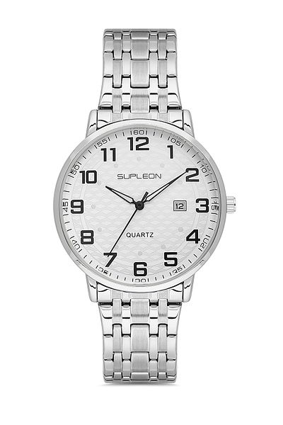 Supleon Special Series Steel Cord Silver Color 24 Months Warranty Waterproof Men's Wrist Watch with Calendar