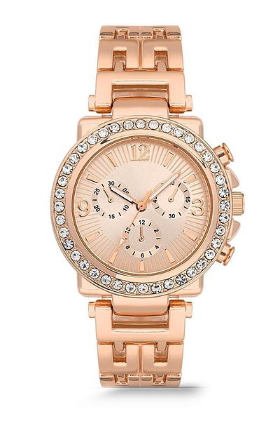 Newera Watch ساعة يد كلاسيكية بحبل معدني مرصع بالأحجار للنساء
