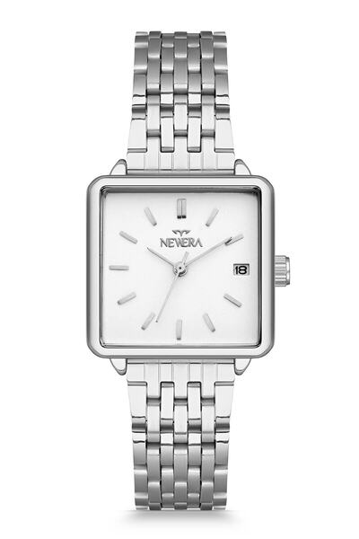 Newera Watch ساعة يد نسائية مربعة بتقويم بحزام معدني رقم Nww00003