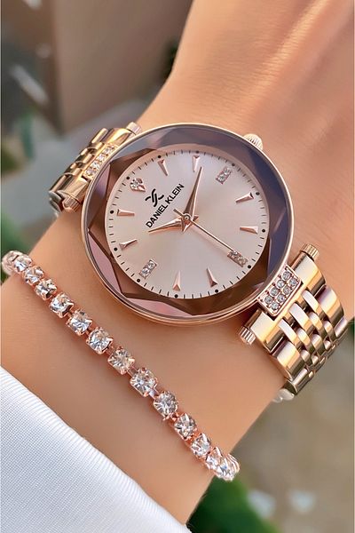 Daniel Klein Gold Color Waterproof Women's Wristwatch and Bracelet Gift
