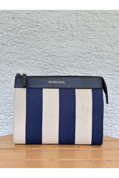 Romiada Pruva Lacivert Çizgili Clutch Çanta