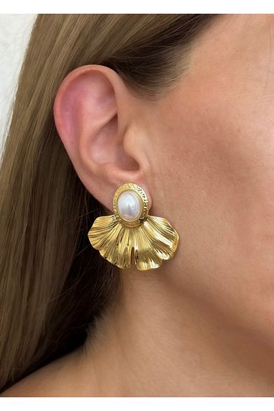 Home Sihra Accessories Vintage Pearl Leaf Model Earrings Gold Color
