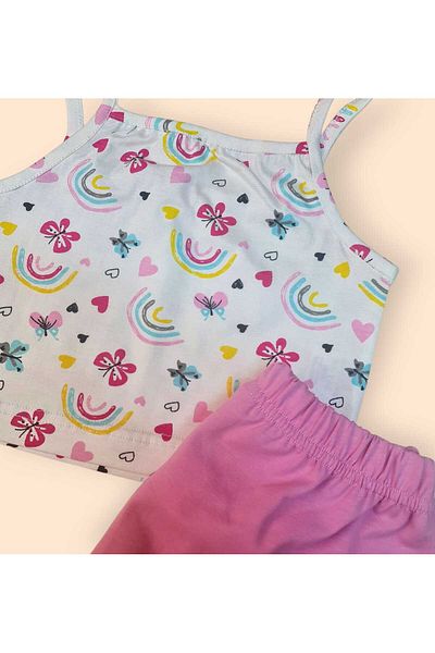 BEBEĞİME ÇORAP Girls' Summer Cotton Pajama Set with Straps and Shorts