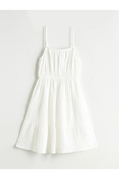 LC Waikiki Lcw Vision White Square Neck Textured Fold Mini Dress