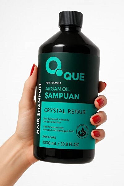 QUE Organik Argan Yağlı Şampuan 1000 ml – Crystal Repair | Yıpranmış Saçlar İçin Ekstra Bakım