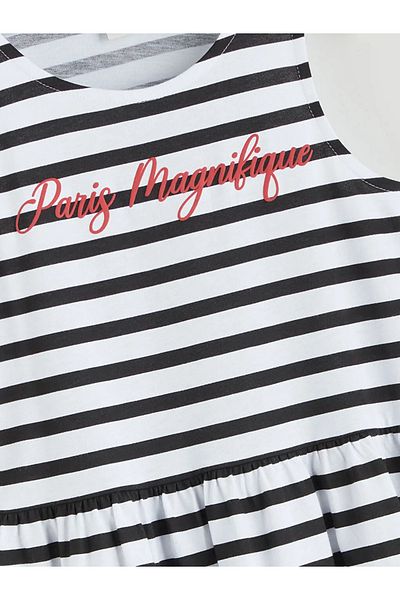 LC Waikiki Lcw Kids White Bicycle Collar Striped Girl Dress