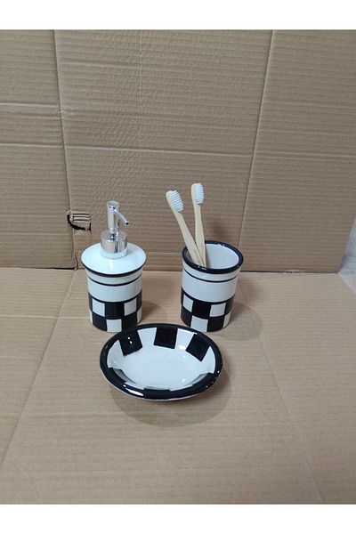 RED SERAMİK Dara Collection Dama Pattern 3-Piece Bathroom Set