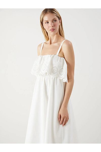 LC Waikiki Lcw Vision White Square Neck Openwork Dress