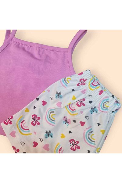 BEBEĞİME ÇORAP Girls' Summer Cotton Pajama Set with Straps and Shorts