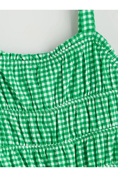 LC Waikiki LCW Kids Rochie pentru fete în carouri cu guler pătrat verde