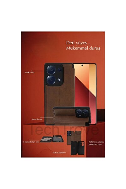 TechTrove Redmi Note 14 Pro 5G Kılıf Kamera Korumalı İçi Kadife İnce Yapılı Kapaklı Kartlıklı Deri Kapak