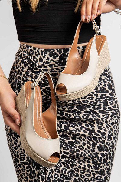 Kartezyen New Season Ready-Made Wedge Heel Beige Shoes