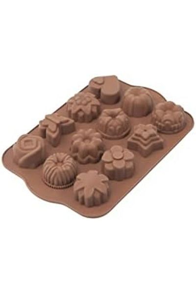Mena Rise Şirinshop 12-Piece Mixed Cake Mold - Brown, Non-Stick and Flexible Silicone, Easy Release 1108