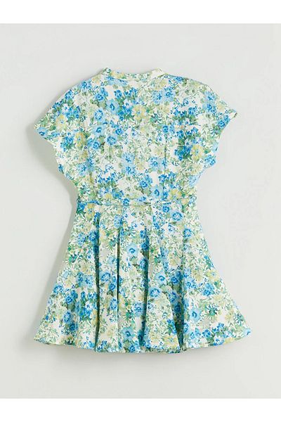 LC Waikiki Lcw Vision Green Scoop Neck Floral Pleated Dress