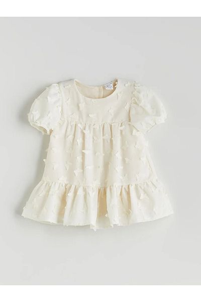 LC Waikiki Lcw Baby Ecru Crew Neck Floral Baby Girl Dress