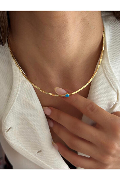 AychaAksesuar Minimal nazar boncuklu Çelik kısa kolye