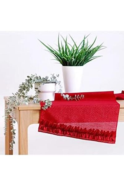 Mena Rise Şirinshop Glitter Linen Runner Red Ruffled 45X150 1108107
