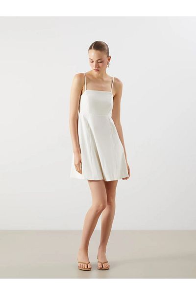LC Waikiki Lcw Vision Ecru Square Neck Crepe Mini Dress