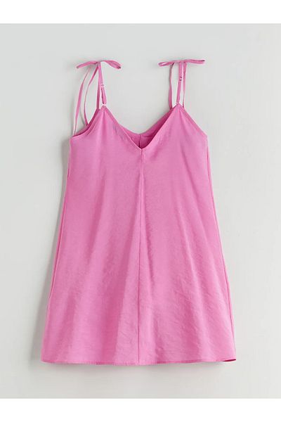 LC Waikiki Lcw Vision Pink V-Neck Strap Modal Blend Mini Dress
