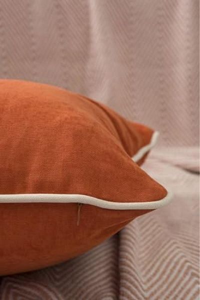 Mena Rise Diyar-ıFırsatShop HOME Husă de pernă cu șnur cremă Panorama portocalie cu 3 opțiuni diferite de șnur