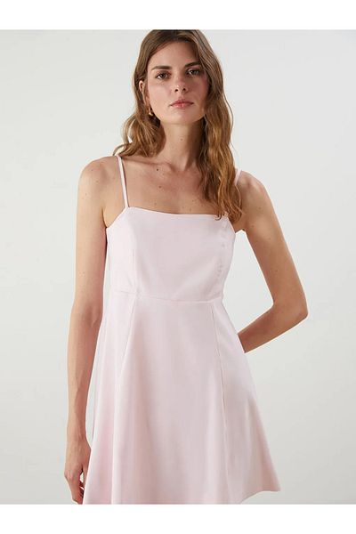 LC Waikiki Lcw Vision Pink Square Neck Crepe Mini Dress