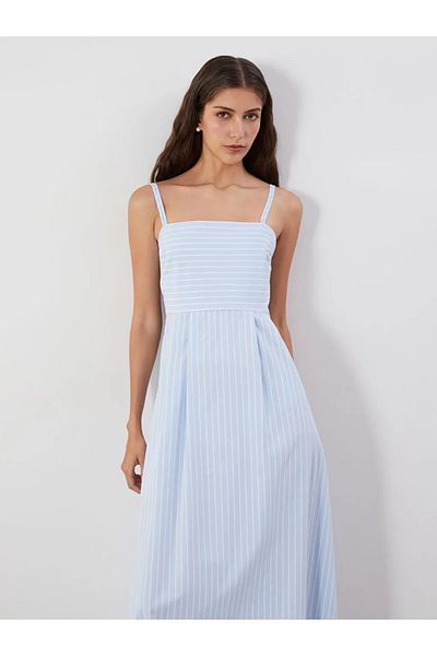 LC Waikiki Lcw Vision Blue Square Neckline Striped Poplin Dress