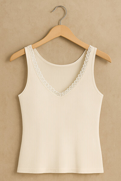 Gawzera Berrak 2-Piece Thick Strap Collar Lace Ribbed Pattern Oversized Size Cotton Undershirt