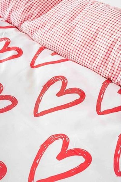 Mena Rise Şirinshop Plaid Hearts Single Duvet Cover Set, Cotton 1108107