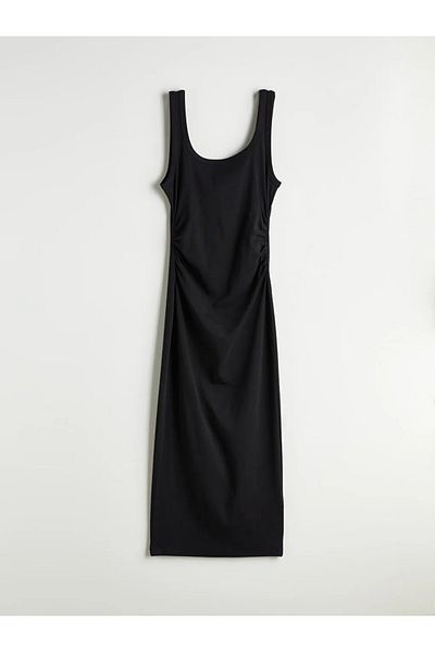 LC Waikiki Lcw Vision Black U-Neck Gathered Dress