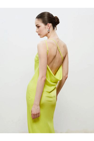 LC Waikiki Soulife Sari One Shoulder Back Window Satin Evening Dress