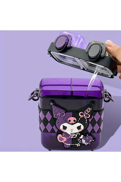 ada çanta kırtasiye Kuromi Figured Plastic Children's Water Bottle Flask 680ml Two Compartment Cover with Strap Ad15152
