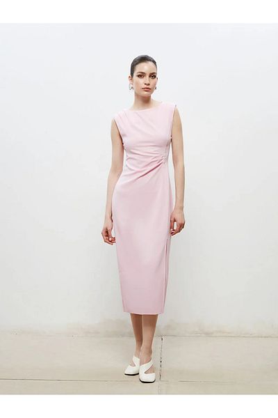 LC Waikiki Soulife Pink Crew Neck Smocked Dress