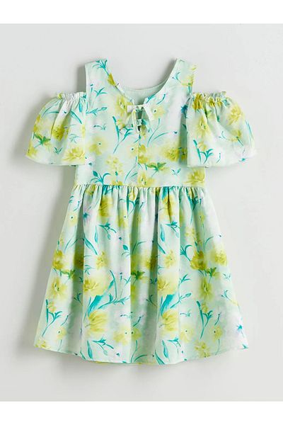 LC Waikiki Lcw Kids Green Crew Neck Floral Girl Dress