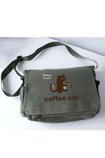 DEEFWEAR Khaki Coffee Cat Brown School, Course, Tutoring Messenger Bag
