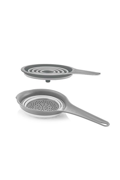 INTEREV Set of 2 Foldable Handle Strainer and Funnel Set - 600 ml - Gray