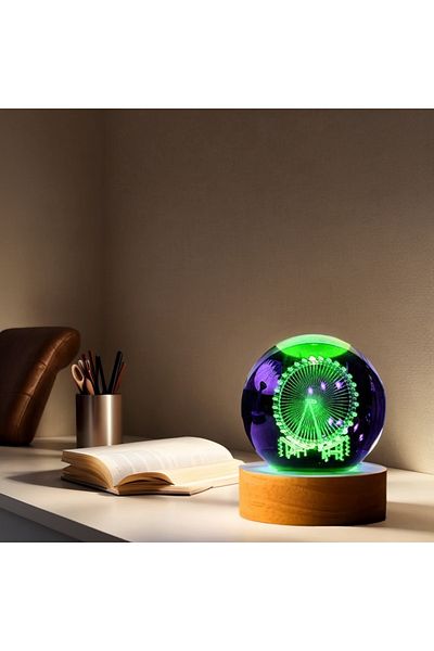 Wolawood Premium Crystal Glass Snow Globe 3D Illuminated Rgb Lamp Wooden Base Led Decorative USB Gift Set