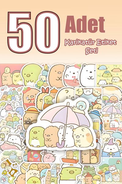Grafikup Cute Cartoon Sticker Set - 50 Pieces Pen Laptop Notebook Water Bottle Sticker