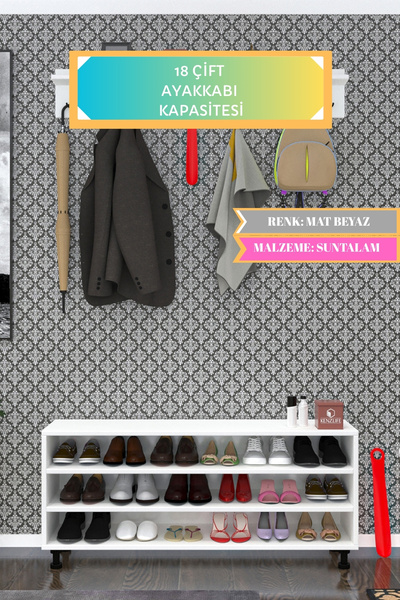 Kenzlife Ayakkabılık Nalın3 Byz 53*120*30 Kapaksız 3 Raflı 18 Çift Ayakkabı Kapasitesi